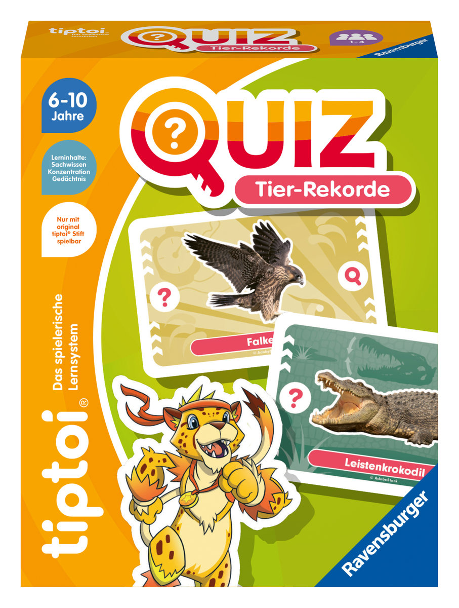 Ravensburger tiptoi 00194 Quiz Tier-Rekorde, Quizspiel für Kinder ab 6 Jahren, für 1-4 Spieler