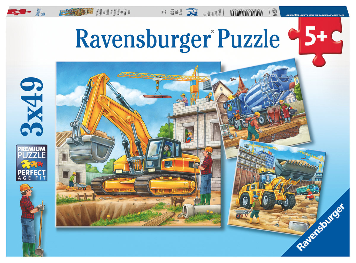 Ravensburger Kinderpuzzle - 09226 Große Baufahrzeuge - Puzzle für Kinder ab 5 Jahren, mit 3x49 Teilen