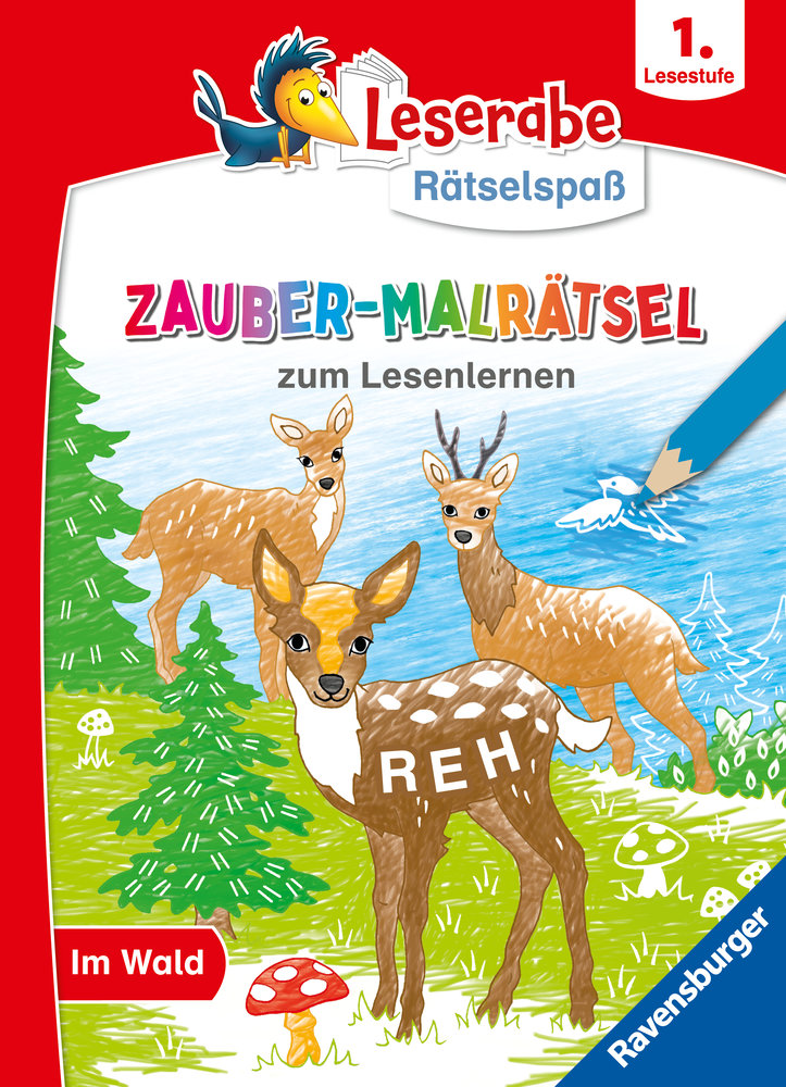 Ravensburger Leserabe Zauber-Malrätsel zum Lesenlernen: Im Wald (1. Lesestufe), Malen auf Zauberpapier, Rätsel, Lesen lernen Vorschule, Rätselbuch ab 6 Jahre