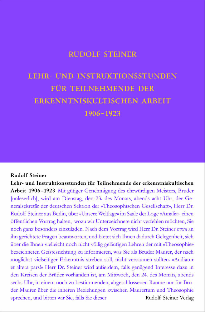 Lehrstunden für Teilnehmende der erkenntniskultischen Arbeit 1906 - 1924